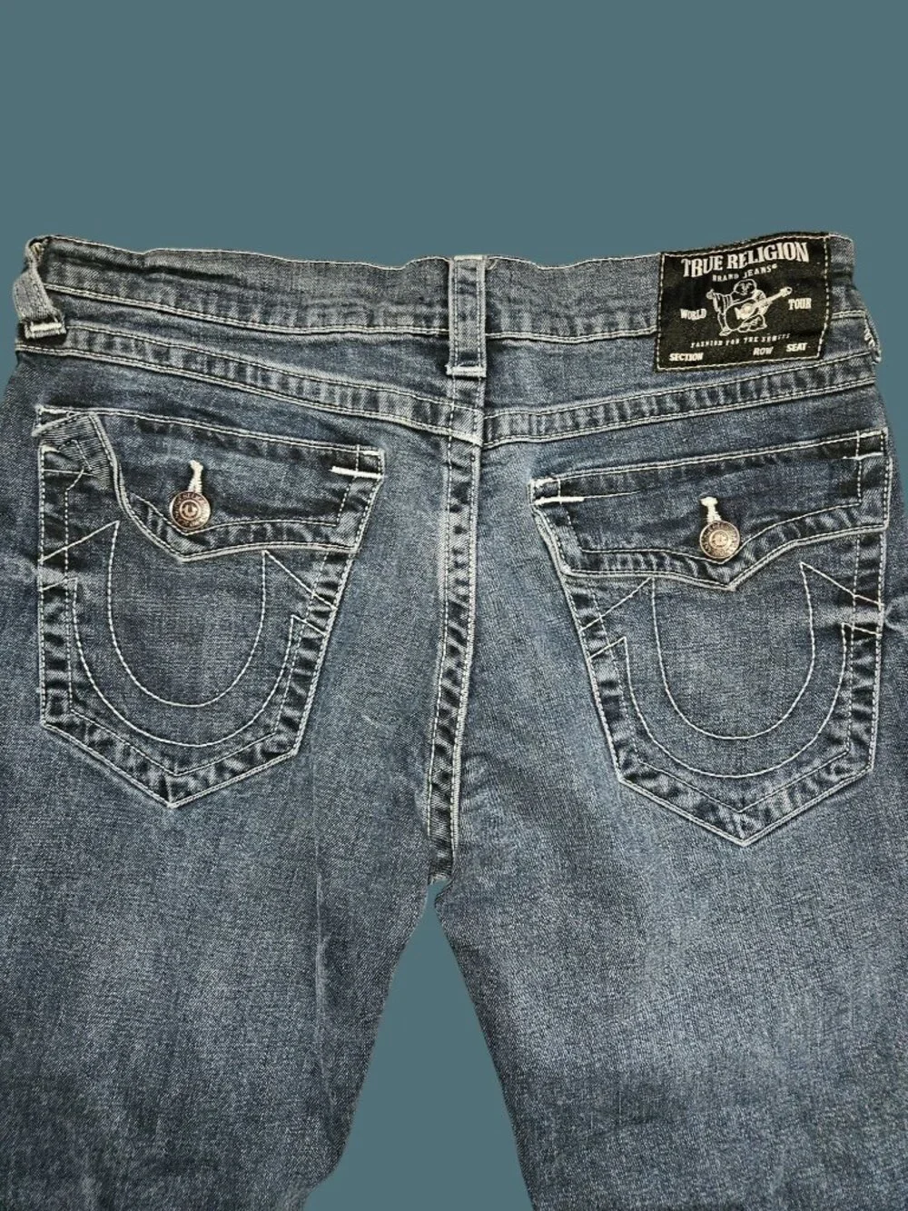 True Religion Ricky Relaxed Straight Leg Stretch Flap Pocket Jeans Men Size 34